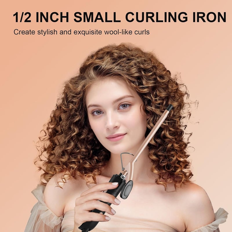 MELYDO 1/2 Inch Curling Iron for Short Hair & Long Hair, Half Inch Tourmaline Ceramic Curling Iron with Auto Shut-Off, Dual Voltage Small Barrel Curling Tongs Wand for Travel, Glove Include - Image 2